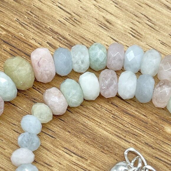 Jay King Aquamarine & Morganite Bead Necklace Pastel Graduated Facetted Rondelle - Picture 12 of 16